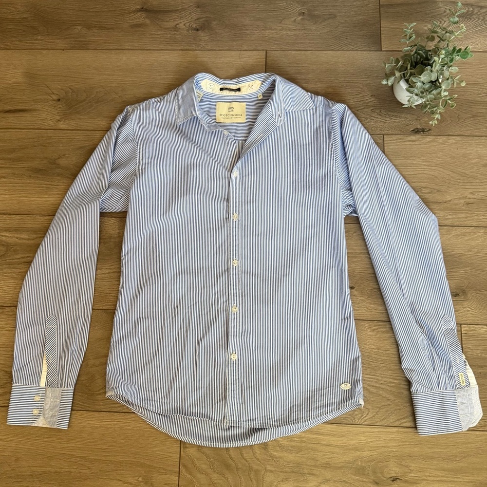 Scotch & Soda Light Blue and White Striped Button-Down Shirt